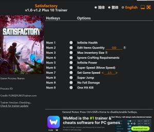 Trainer for PC game version v1.2