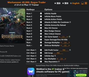 Trainer for PC game version v1.6