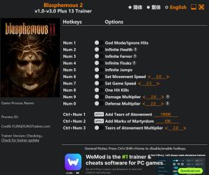 Trainer for PC game version v3.0
