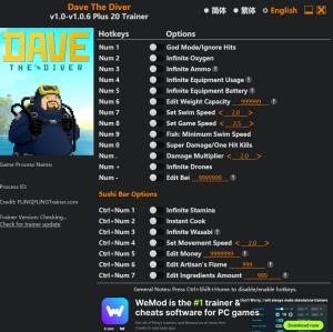 Dave The Diver Trainer +18 v1.0.6 {FLiNG}
