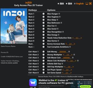 inZOI Trainer +20 v2026.06.25 {FLiNG}