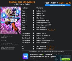 Trainer for PC game version v1.26