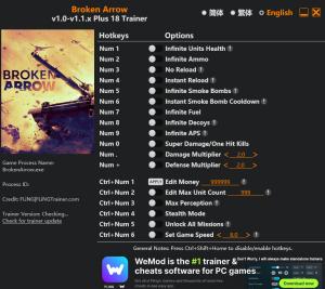 Trainer for PC game version v1.1.x