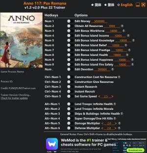 Trainer for PC game version v2.0