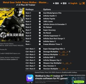 Metal Gear Solid: Peace Walker – Master Collection +20 v1.0 {FLiNG}