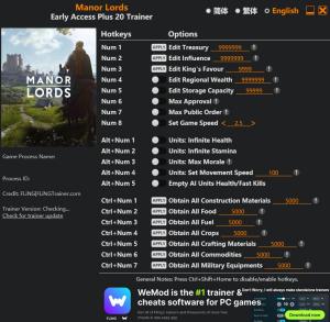 Manor Lords Trainer +20 v2026.09.03 {FLiNG}