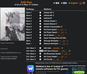 Trainer for PC game version v1.3