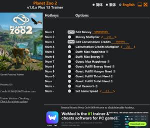 Planet Zoo 2 Trainer +13 v1.0 {FLiNG}