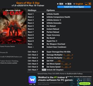 Trainer for PC game version v1.0